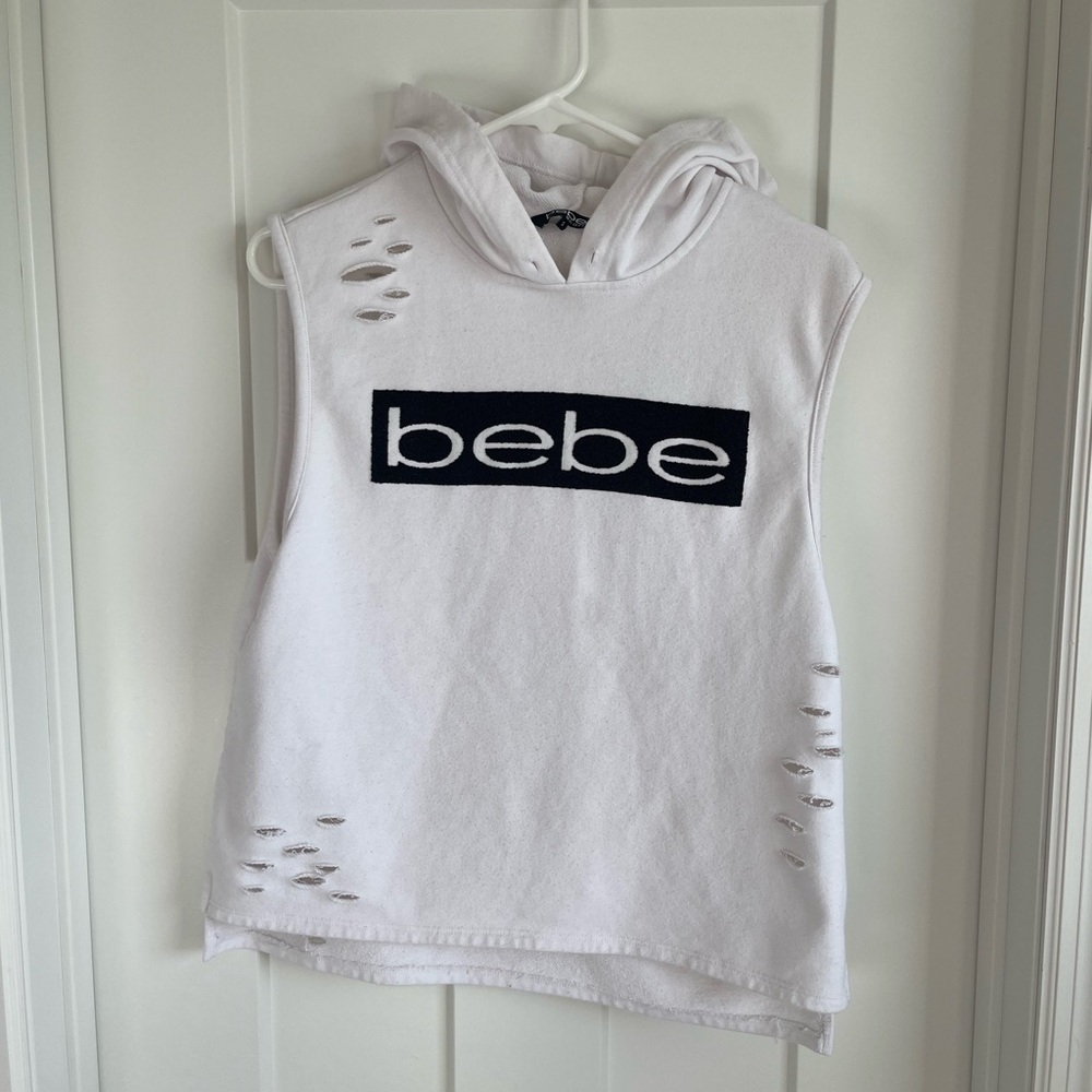 Bebe Distressed White Hoodie